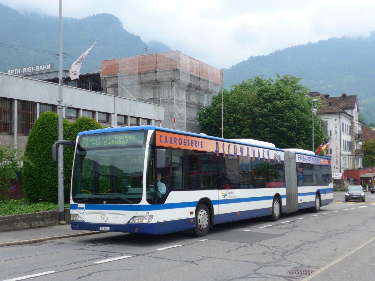 (160'672) - ZVB Zug - Nr. 24/ZG 3374 - Mercedes am 22. Mai 2015 beim Bahnhof Arth-Goldau