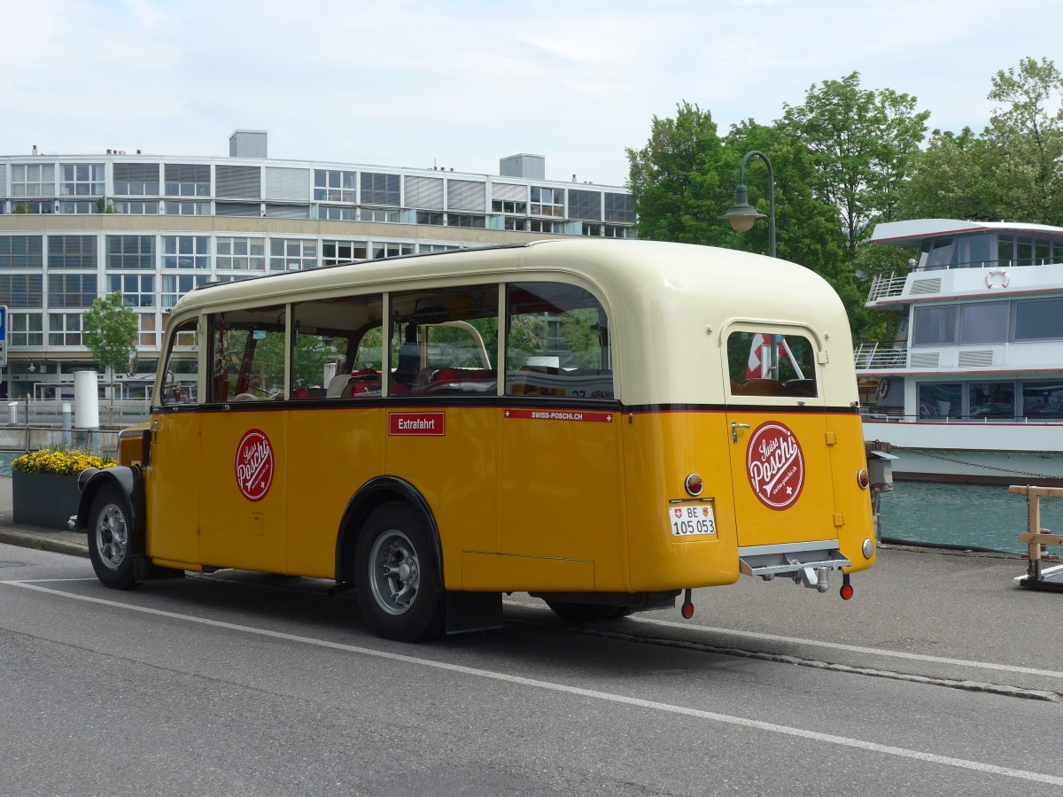 (160'725) - Blaser, Unterseen - BE 105'053 - Saurer/Tscher (ex Gessinger, Bad Ragaz) am 23. Mai 2015 bei der Schifflndte Thun