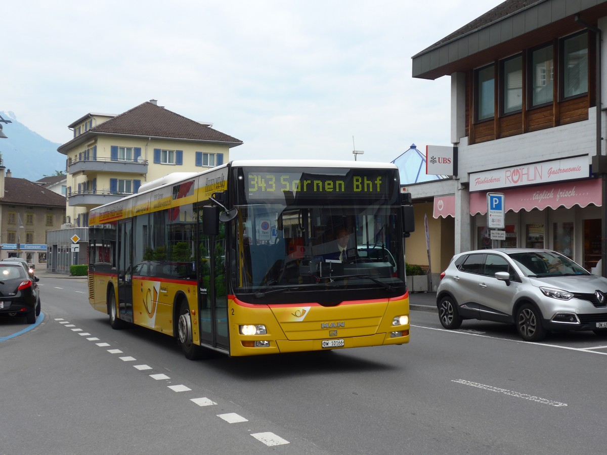 (160'838) - Dillier, Sarnen - Nr. 2/OW 10'166 - MAN am 24. Mai 2015 beim Bahnhof Sarnen