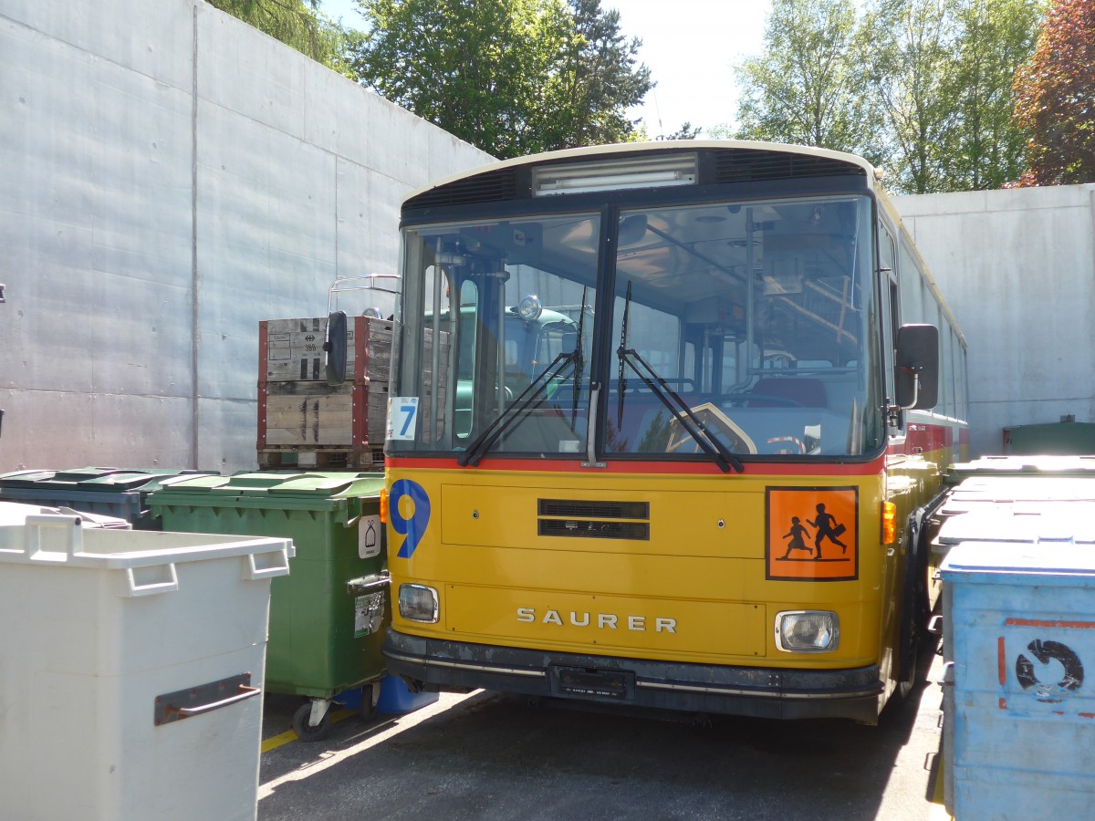 (161'354) - AVJ Les Bioux - Nr. 9 - Saurer/Tscher (ex P 25'667) am 28. Mai 2015 in Les Bioux, Garage