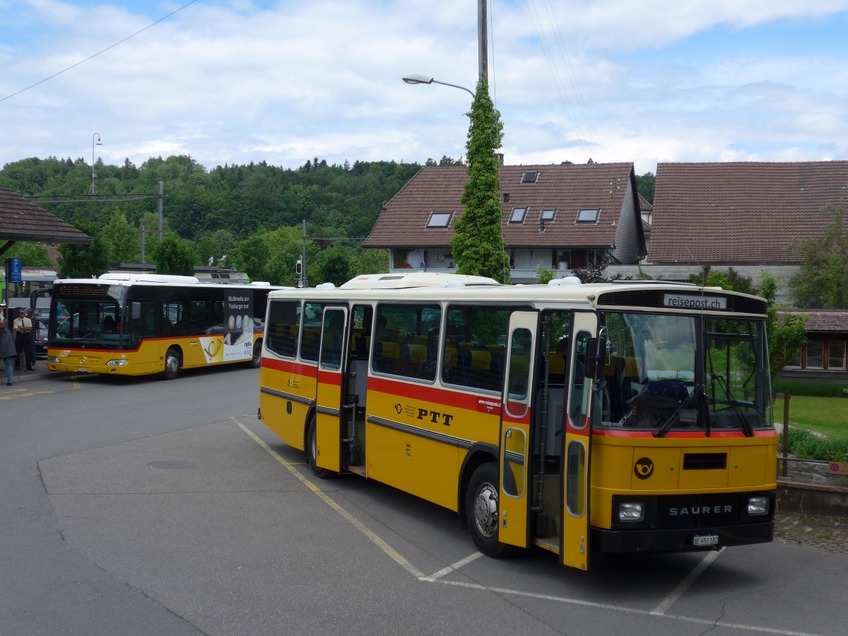 (161'479) - Bernair, Mnsingen - BE 651'182 - Saurer/Tscher (ex Schebath, Lauerz; ex Albin, Fllanden; ex Heim, Flums) am 30. Mai 2015 beim Bahnhof Laupen