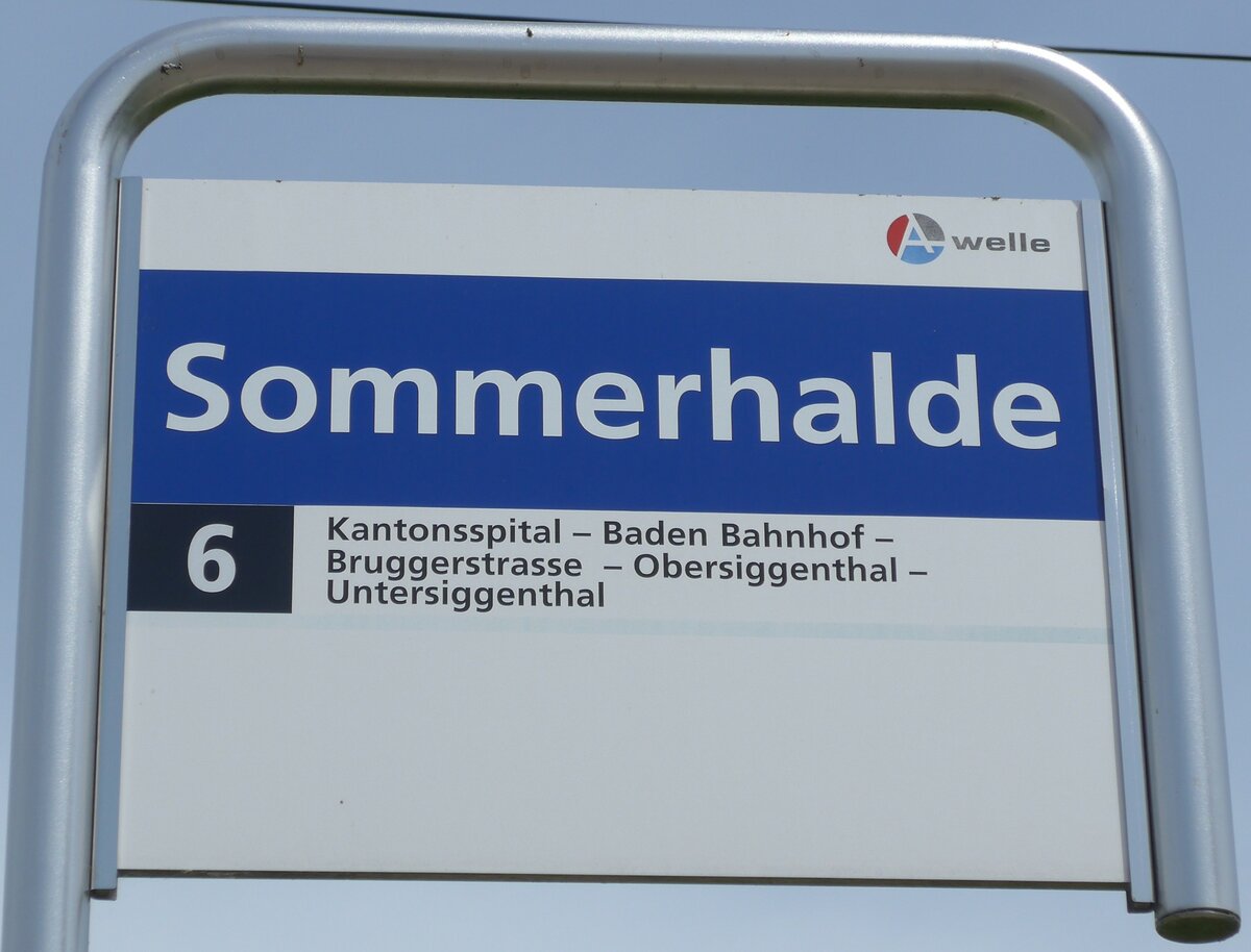 (161'592) - A-welle-Haltestellenschild - Fislisbach, Sommerhalde - am 31. Mai 2015