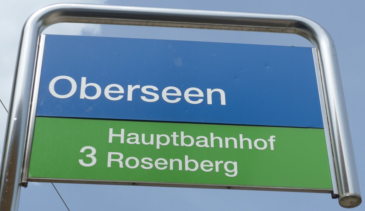 (161'641) - SBW-Haltestellenschild - Winterthur, Oberseen - am 31. Mai 2015