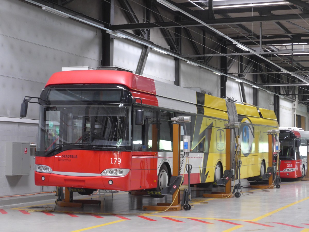 (161'680) - SW Winterthur - Nr. 179 - Solaris Gelenktrolleybus am 31. Mai 2015 in Winterthur, Depot Grzefeld