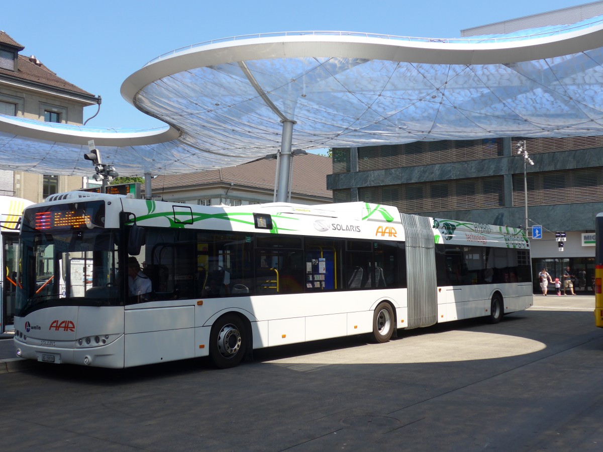 (161'906) - AAR bus+bahn, Aarau - Nr. 39/AG 19'939 - Solaris am 6. Juni 2015 beim Bahnhof Aarau