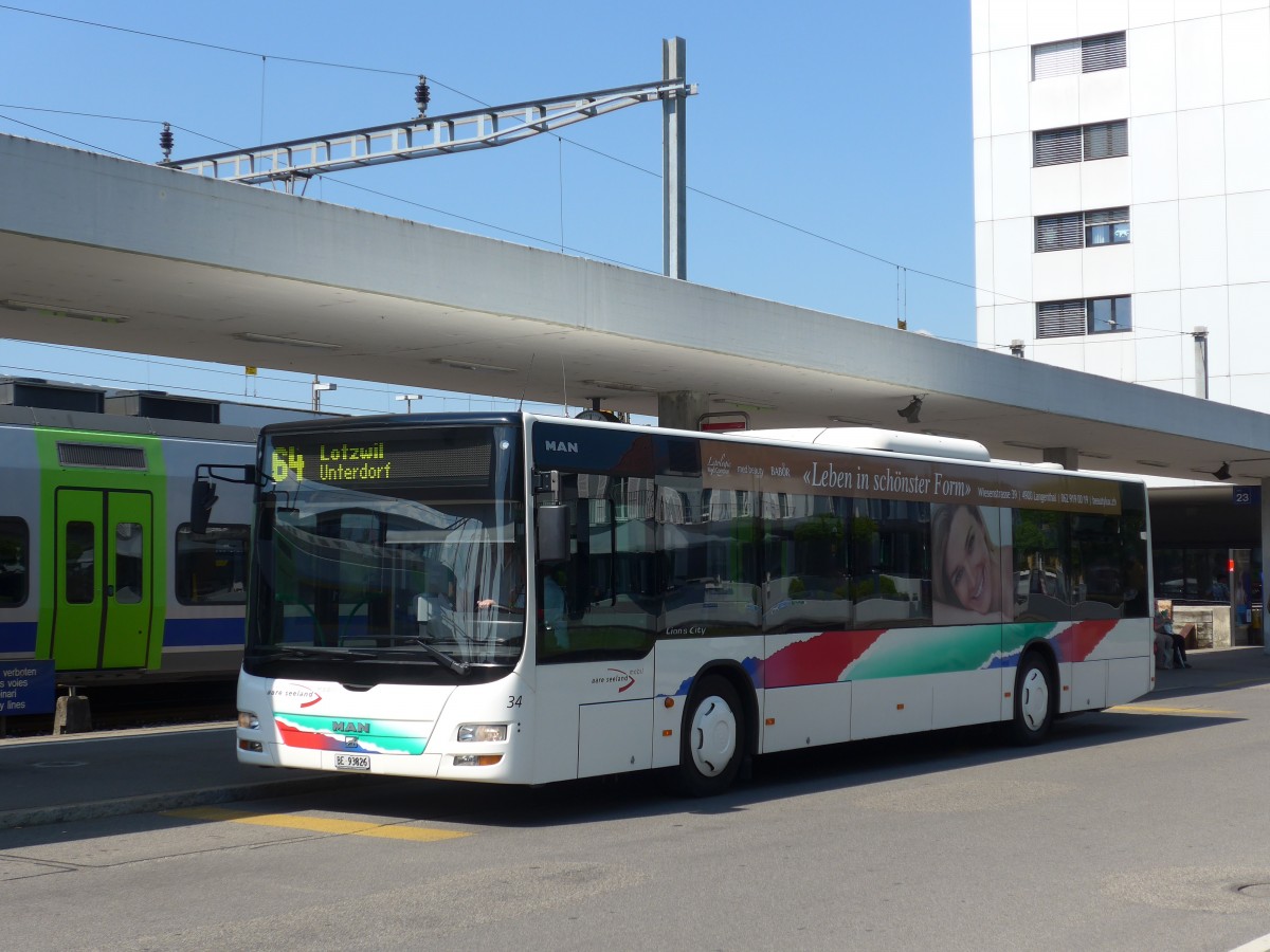 (161'933) - ASm Langenthal - Nr. 34/BE 93'826 - MAN am 6. Juni 2015 beim Bahnhof Langenthal