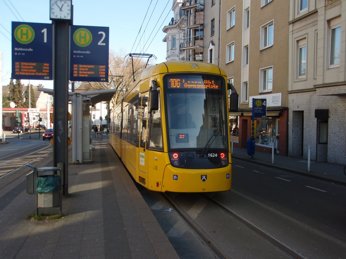 1624 der Ruhrbahn als 106 Essen Helenenstr. - Essen Germaniaplatz in Essen Moltkestr. 24.02.2018