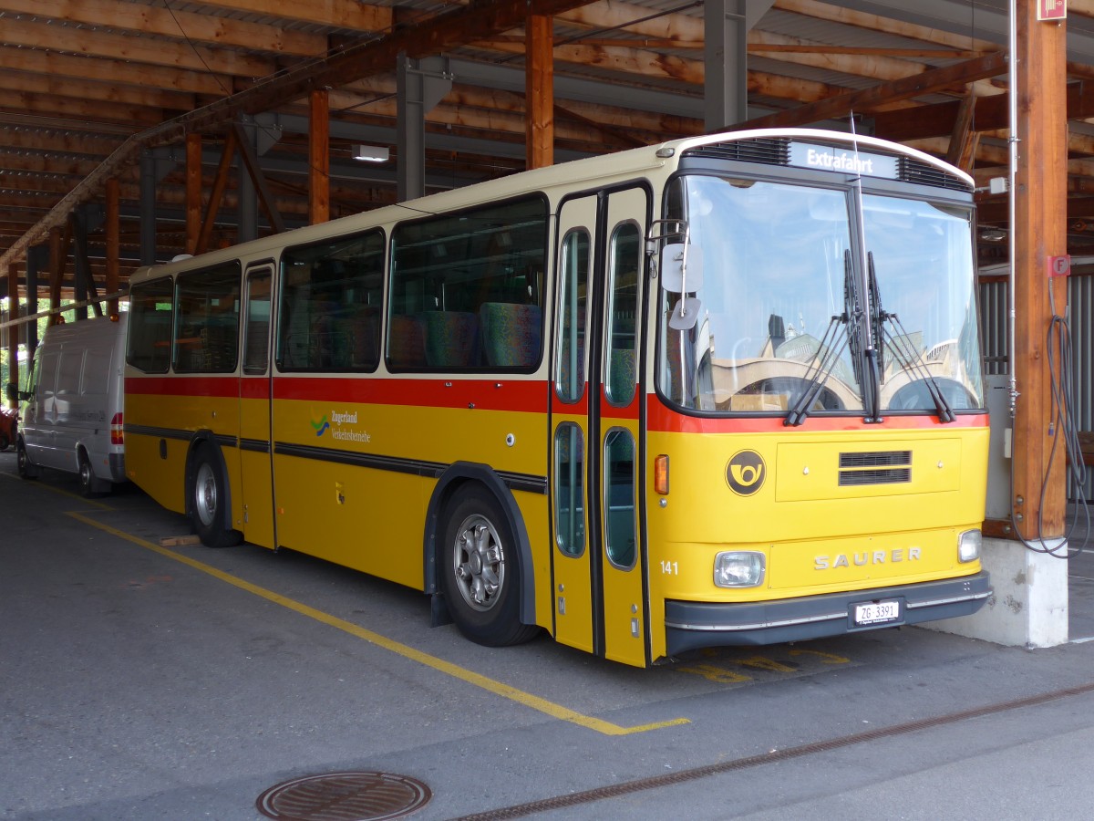 (162'985) - ZVB Zug - Nr. 141/ZG 3391 - Saurer/R&J (ex Nr. 41; ex P 24'354) am 6. Juli 2015 in Zug, Garage