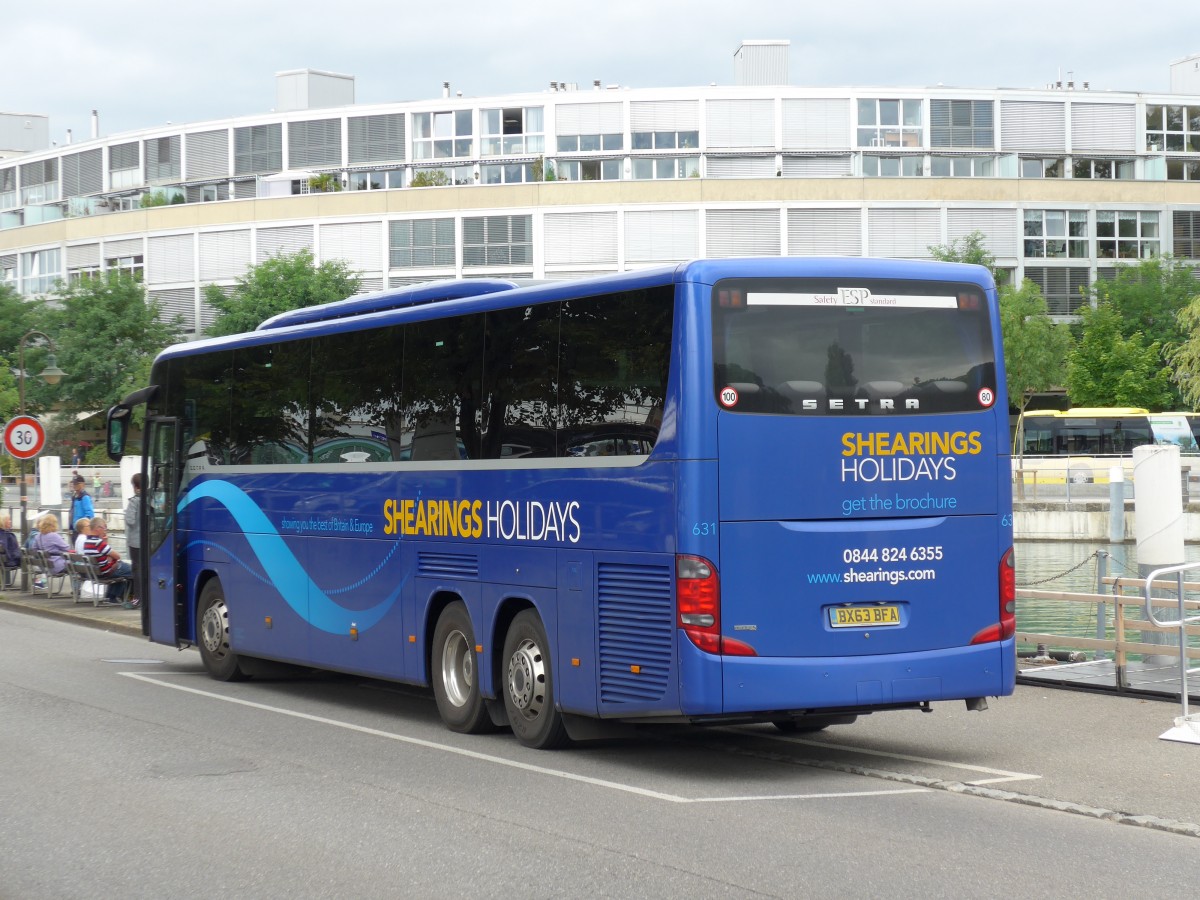 (163'183) - Aus England: Shearings, Wigan - Nr. 631/BX63 BFA - Setra am 29. Juli 2015 bei der Schifflndte Thun