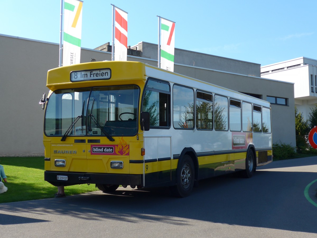 (164'250) - Schwendimann, Mnchenbuchsee - Nr. 9/BE 219'127 - Saurer/Hess (ex Oswald, Mstair; ex VBSH Schaffhausen Nr. 9; ex Rattin, Schaffhausen Nr. 9) am 29. August 2015 in Oberkirch, CAMPUS Sursee