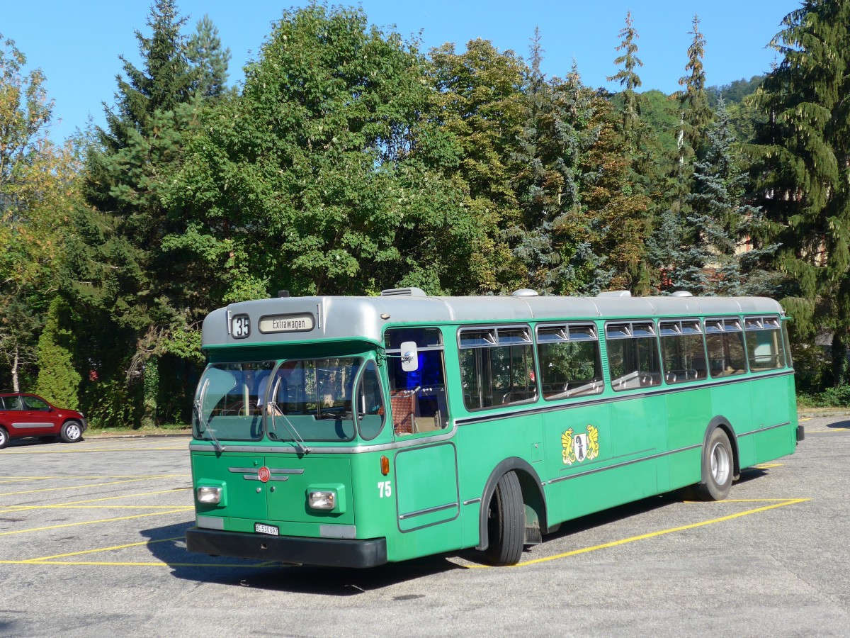 (164'263) - BVB Basel (RWB) - Nr. 75/BE 530'697 - FBW/FHS am 30. August 2015 in Trimbach, Eisenbahn