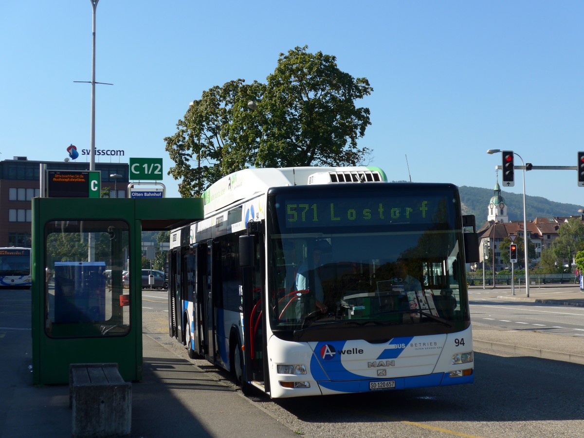 (164'276) - BOGG Wangen b.O. - Nr. 94/SO 120'657 - MAN am 30. August 2015 beim Bahnhof Olten