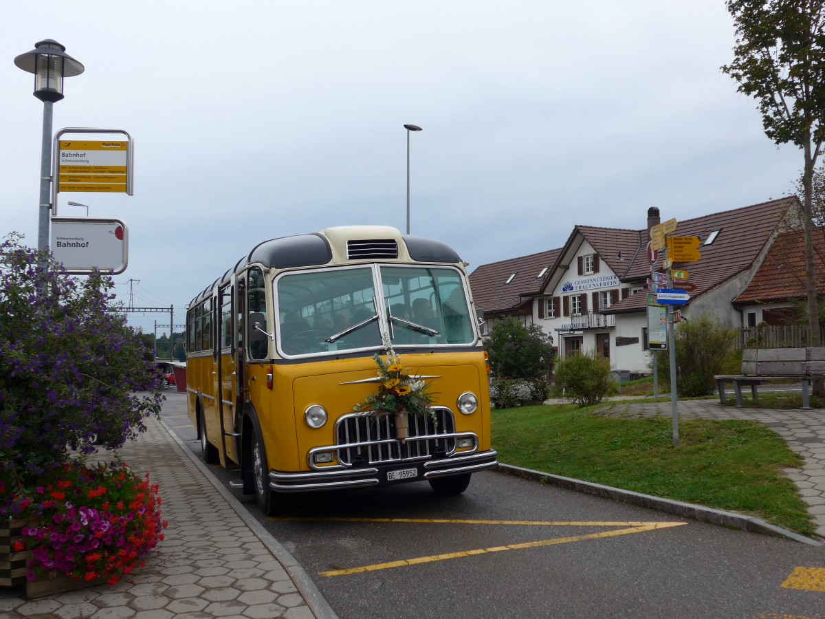 (164'615) - Engeloch, Riggisberg - BE 95'952 - FBW/Eggli (ex Privat; ex Steiger, Schlatt; ex P 24'061; ex P 21'561) am 13. September 2015 beim Bahnhof Schwarzenburg