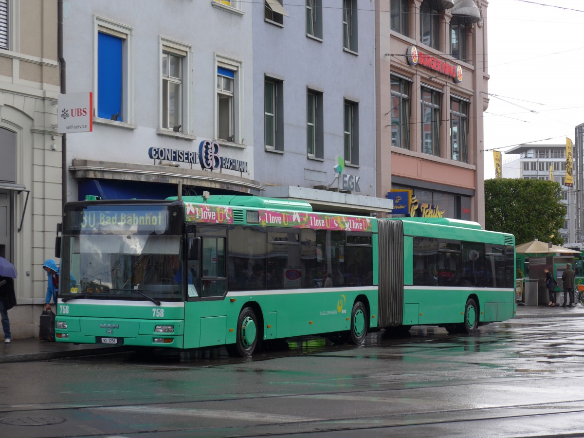 (164'692) - BVB Basel - Nr. 758/BS 3258 - MAN am 14. September 2015 beim Bahnhof Basel