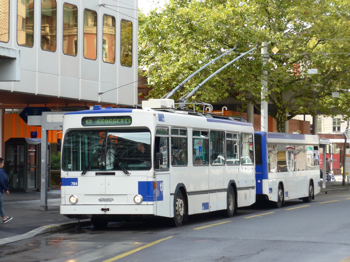 (165'110) - TL Lausanne - Nr. 784 - NAW/Lauber Trolleybus am 18. September 2015 in Lausanne, Chauderon