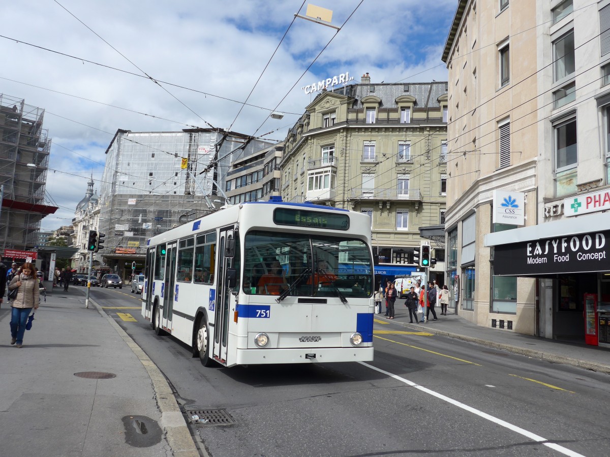 (165'152) - TL Lausanne - Nr. 751 - NAW/Lauber Trolleybus am 18. September 2015 in Lausanne, Bel-Air