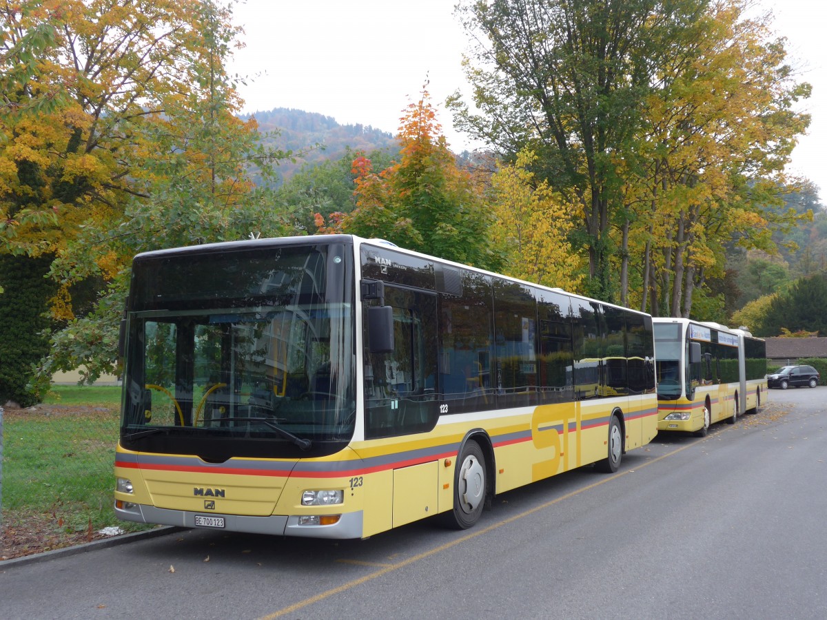 (166'243) - STI Thun - Nr. 123/BE 700'123 - MAN am 13. Oktober 2015 bei der Schifflndte Thun