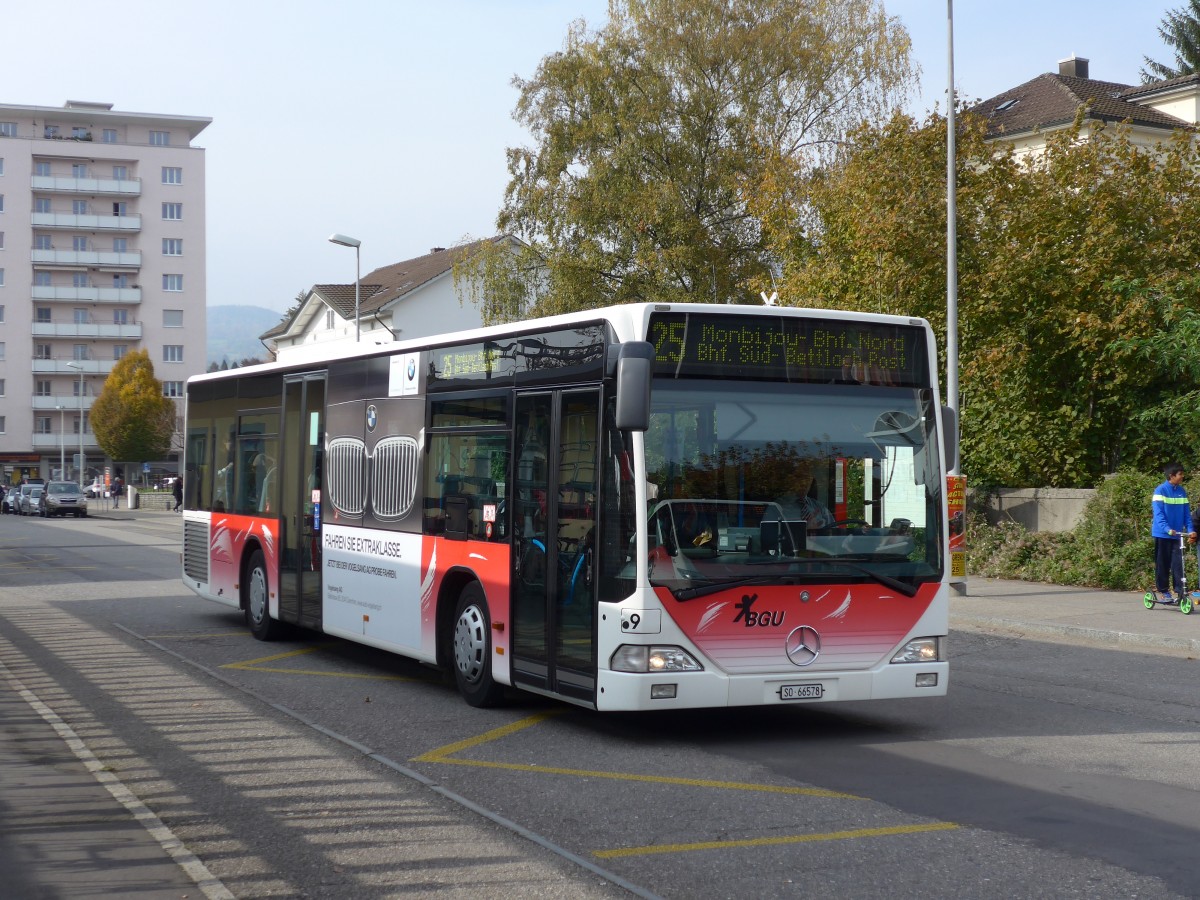 (166'428) - BGU Grenchen - Nr. 9/SO 66'578 - Mercedes am 24. Oktober 2015 beim Bahnhof Grenchen Sd