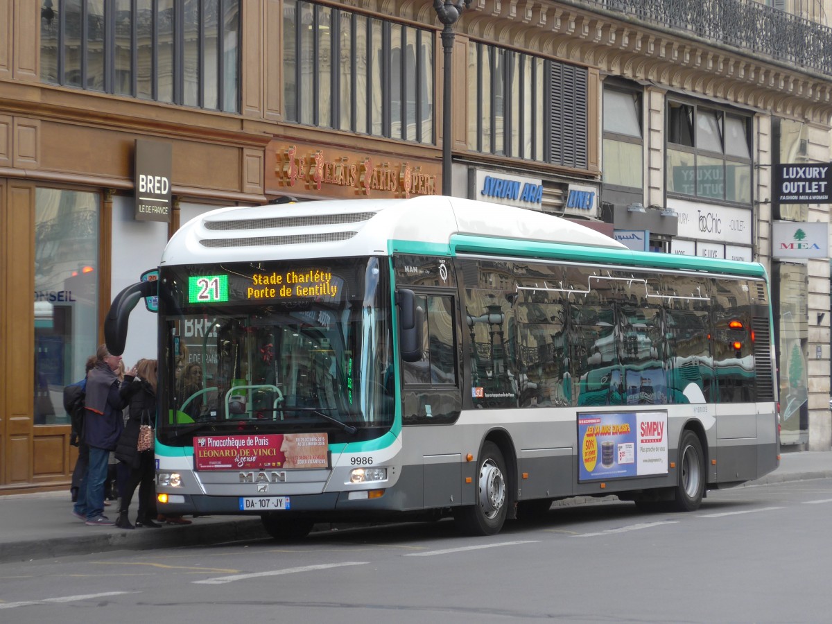 (166'905) - RATP Paris - Nr. 9986/DA 107 JY - MAN am 16. November 2015 in Paris, Opra