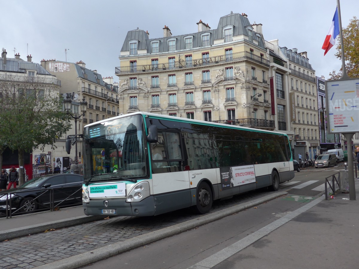 (167'124) - RATP Paris - Nr. 3729/AH 768 HB - Irisbus am 17. November 2015 in Paris, Pigalle