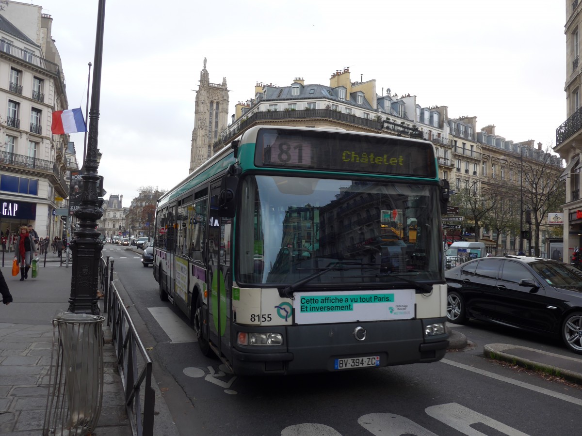 (167'355) - RATP Paris - Nr. 8155/BV 394 ZC - Irisbus am 18. November 2015 in Paris, Chtelet