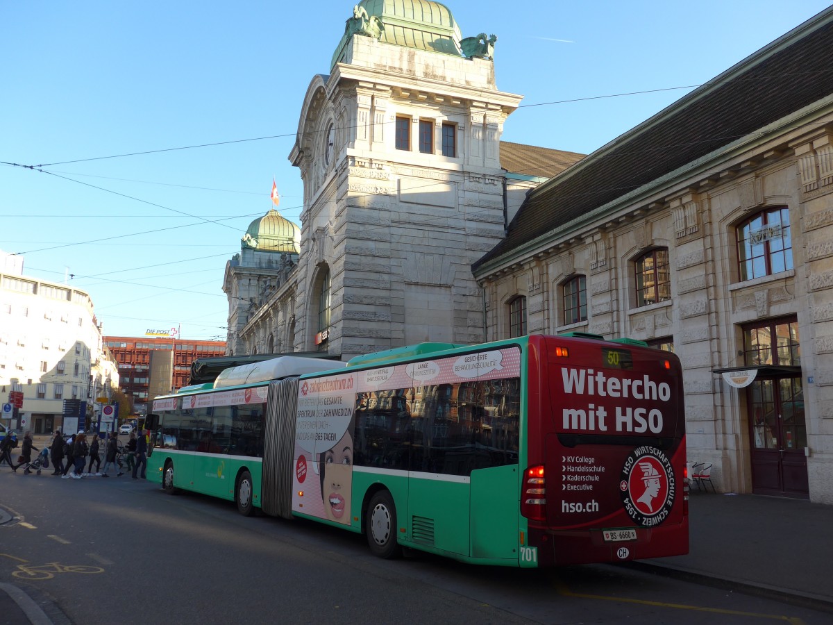 (167'387) - BVB Basel - Nr. 701/BS 6660 - Mercedes am 18. November 2015 beim Bahnhof Basel