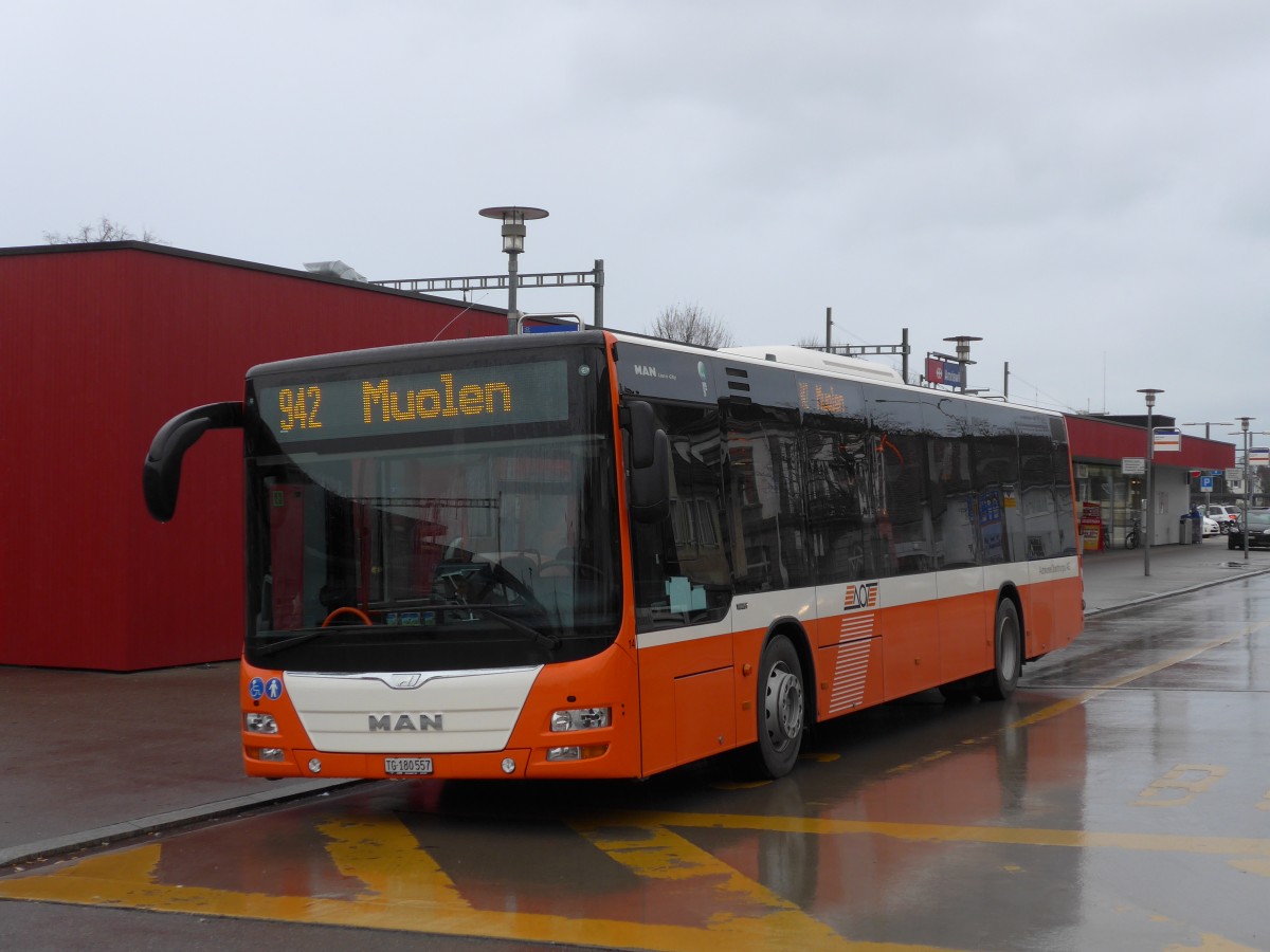 (167'533) - AOT Amriswil - Nr. 14/TG 180'557 - MAN am 25. November 2015 beim Bahnhof Amriswil