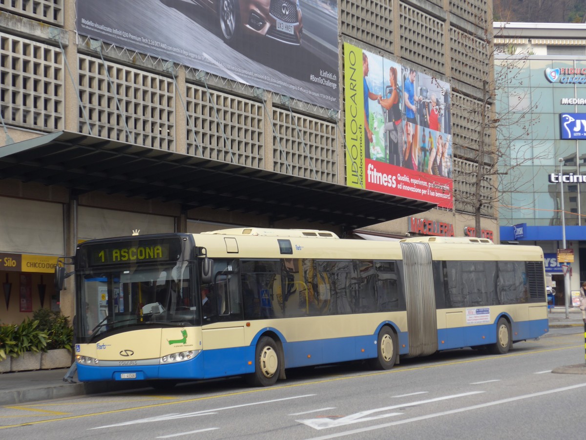 (168'613) - FART Locarno - Nr. 8/TI 41'508 - Solaris am 6. Februar 2016 beim Bahnhof Locarno