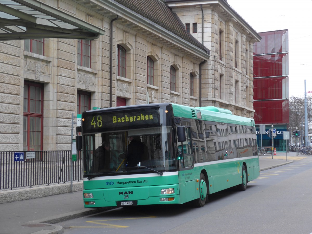 (168'740) - MAB Basel - Nr. 29/BS 99'400 - MAN (ex BVB Basel Nr. 823) am 20. Februar 2016 beim Bahnhof Basel