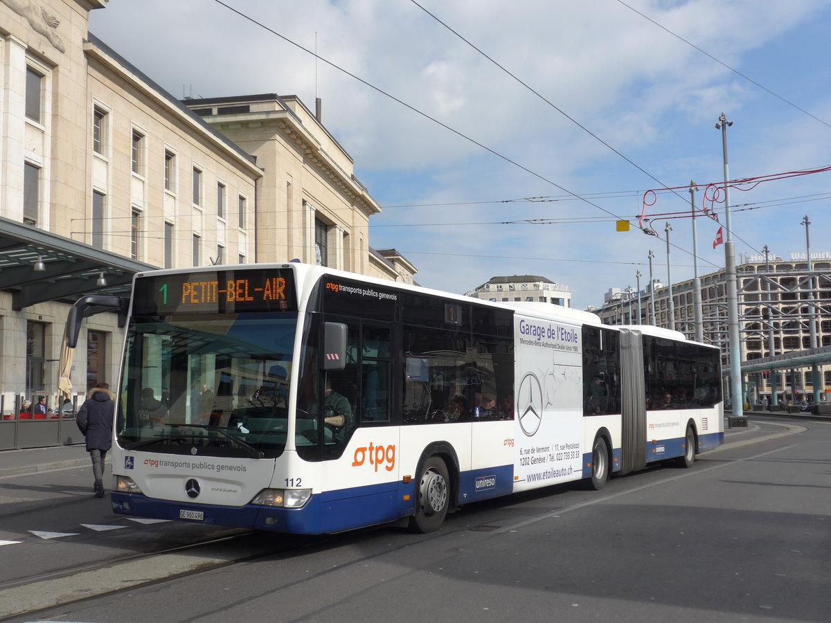 (169'134) - TPG Genve - Nr. 112/GE 960'496 - Mercedes am 7. Mrz 2016 beim Bahnhof Genve