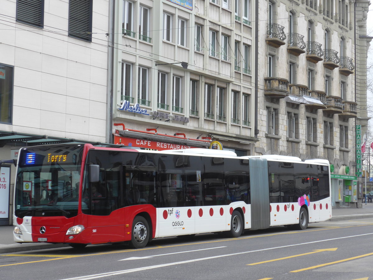 (169'228) - TPF Fribourg - Nr. 561/FR 300'442 - Mercedes am 13. Mrz 2016 beim Bahnhof Fribourg