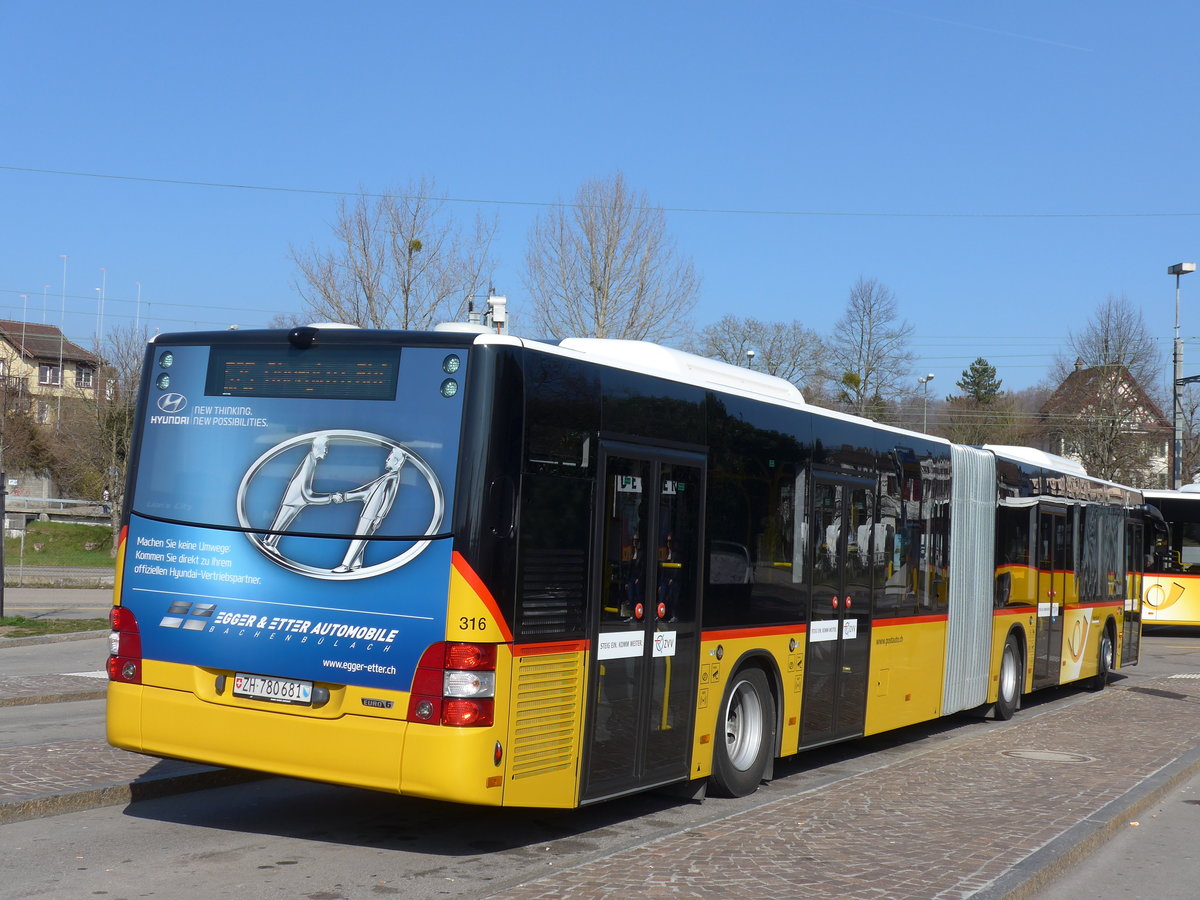 (169'336) - PostAuto Zrich - Nr. 316/ZH 780'681 - MAN am 19. Mrz 2016 beim Bahnhof Blach