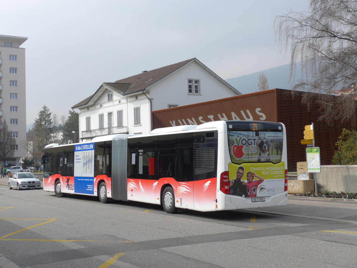 (169'398) - BGU Grenchen - Nr. 8/SO 21'958 - Mercedes am 21. Mrz 2016 beim Bahnhof Grenchen Sd