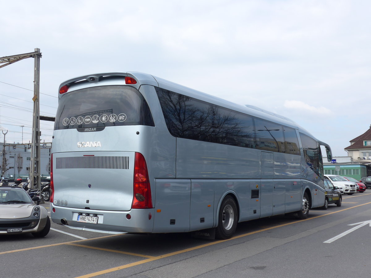 (169'422) - Aus Griechenland: ??? - HNE-4741 - Scania/Irizar am 23. Mrz 2016 in Thun, CarTerminal