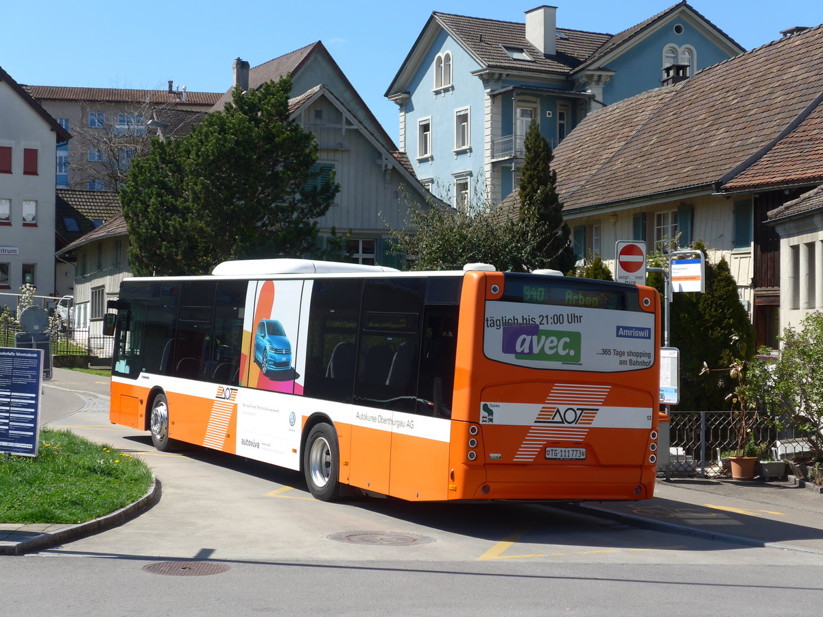 (169'947) - AOT Amriswil - Nr. 13/TG 111'773 - Neoplan am 12. April 2016 beim Bahnhof Romanshorn