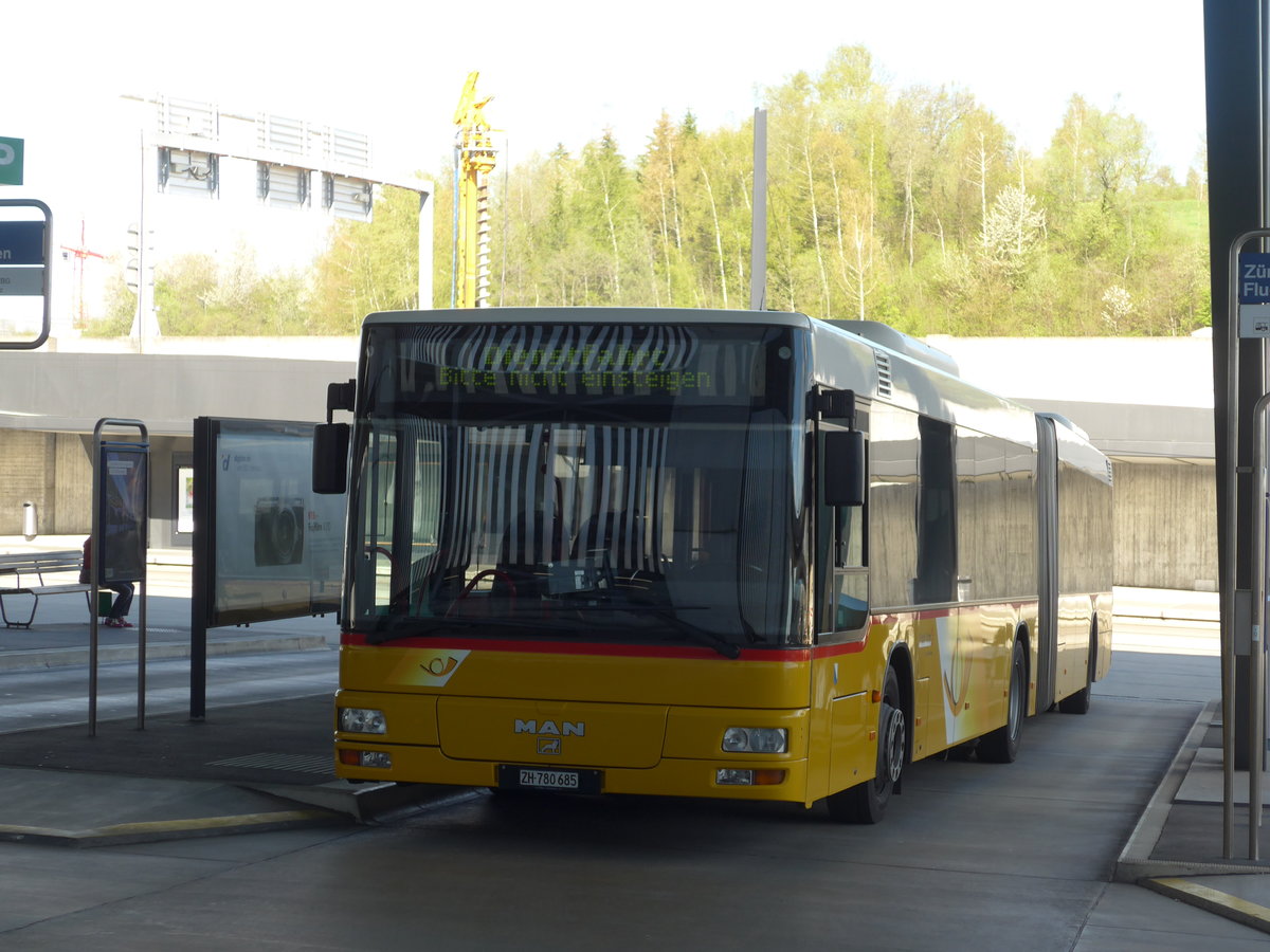 (170'062) - PostAuto Zrich - Nr. 143/ZH 780'685 - MAN (ex Nr. 20; ex P 26'015) am 14. April 2016 in Zrich, Flughafen