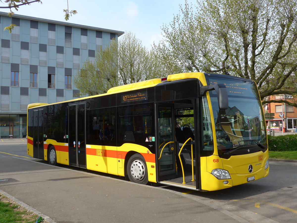 (170'261) - BLT Oberwil - Nr. 68/BL 110'142 - Mercedes am 30. April 2016 beim Bahnhof Muttenz