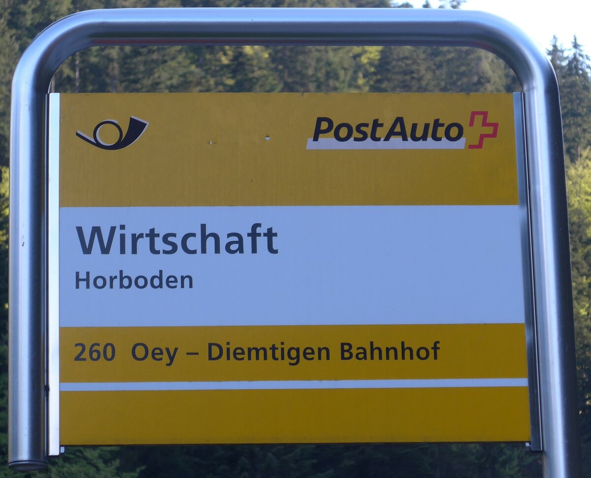 (170'336) - PostAuto-Haltestellenschild - Horboden, Wirtschaft - am 4. Mai 2016