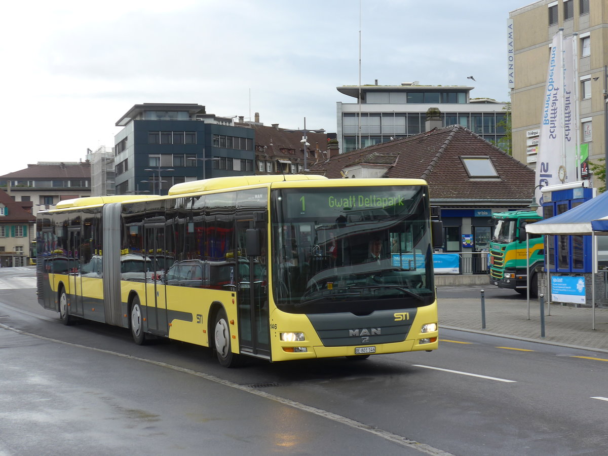 (170'996) - STI Thun - Nr. 146/BE 801'146 - MAN am 19. Mai 2016 beim Bahnhof Thun