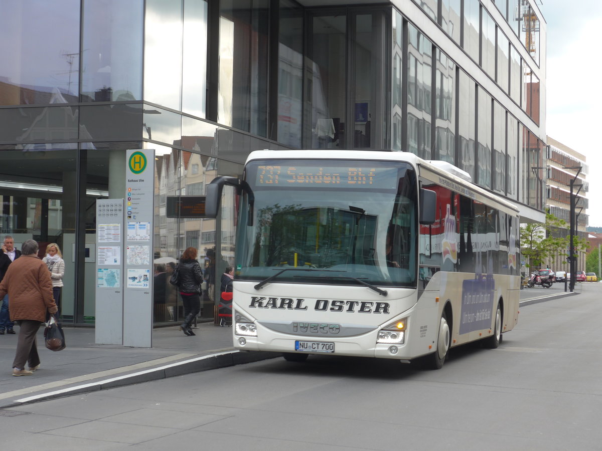 (171'019) - Oster, Weissenhorn - NU-CT 700 - Iveco am 19. Mai 2016 in Ulm, Rathaus Ulm