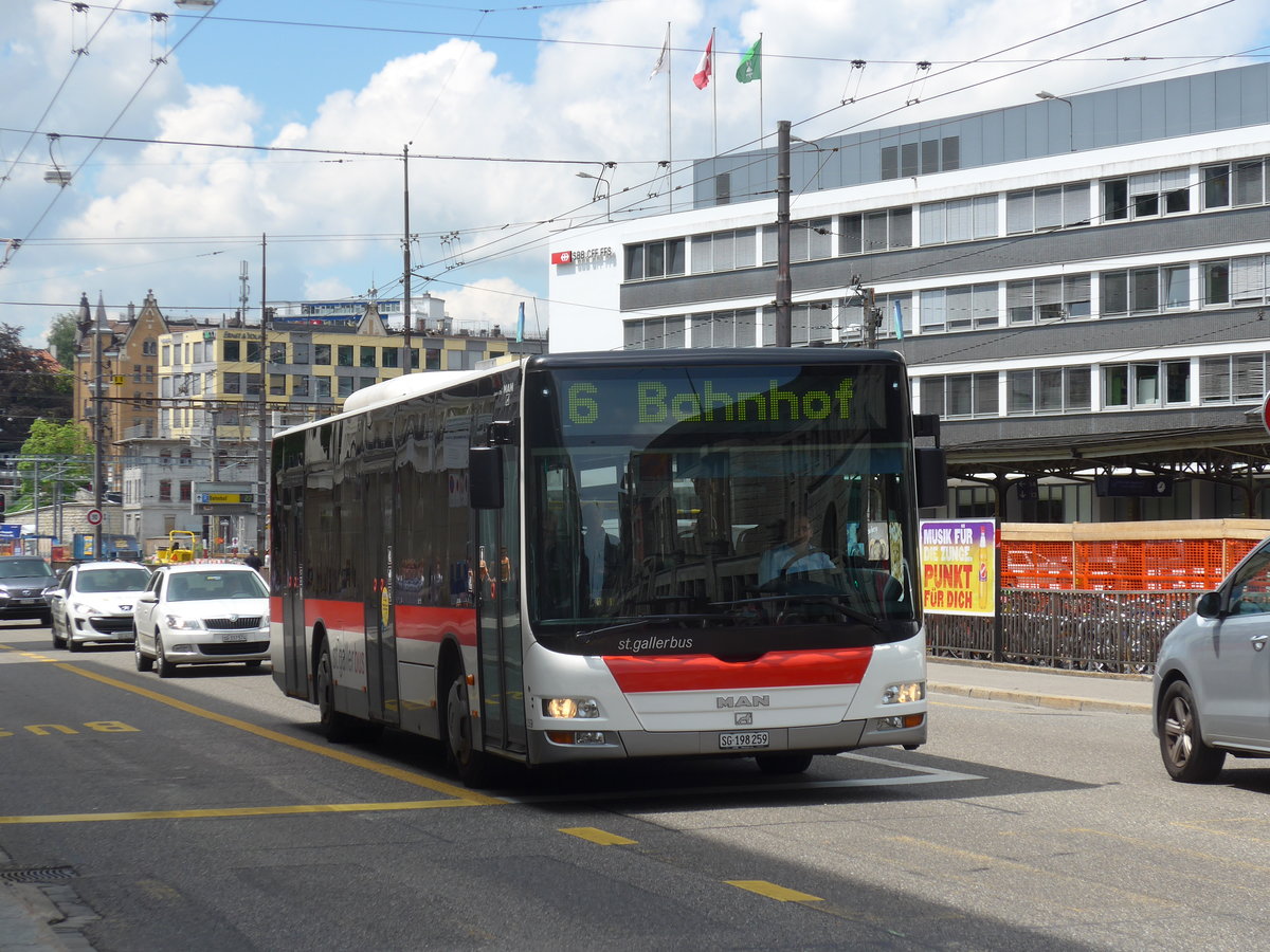 (172'610) - St. Gallerbus, St. Gallen - Nr. 259/SG 198'259 - MAN am 27. Juni 2016 beim Bahnhof St. Gallen (prov. Haltestelle)