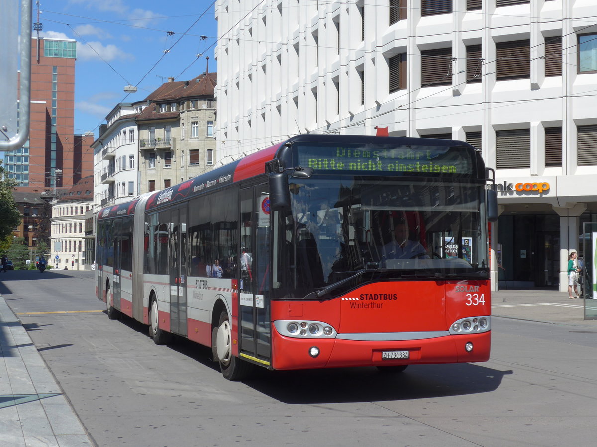 (172'674) - SW Winterthur - Nr. 334/ZH 730'334 - Solaris am 27. Juni 2016 beim Hauptbahnhof Winterthur