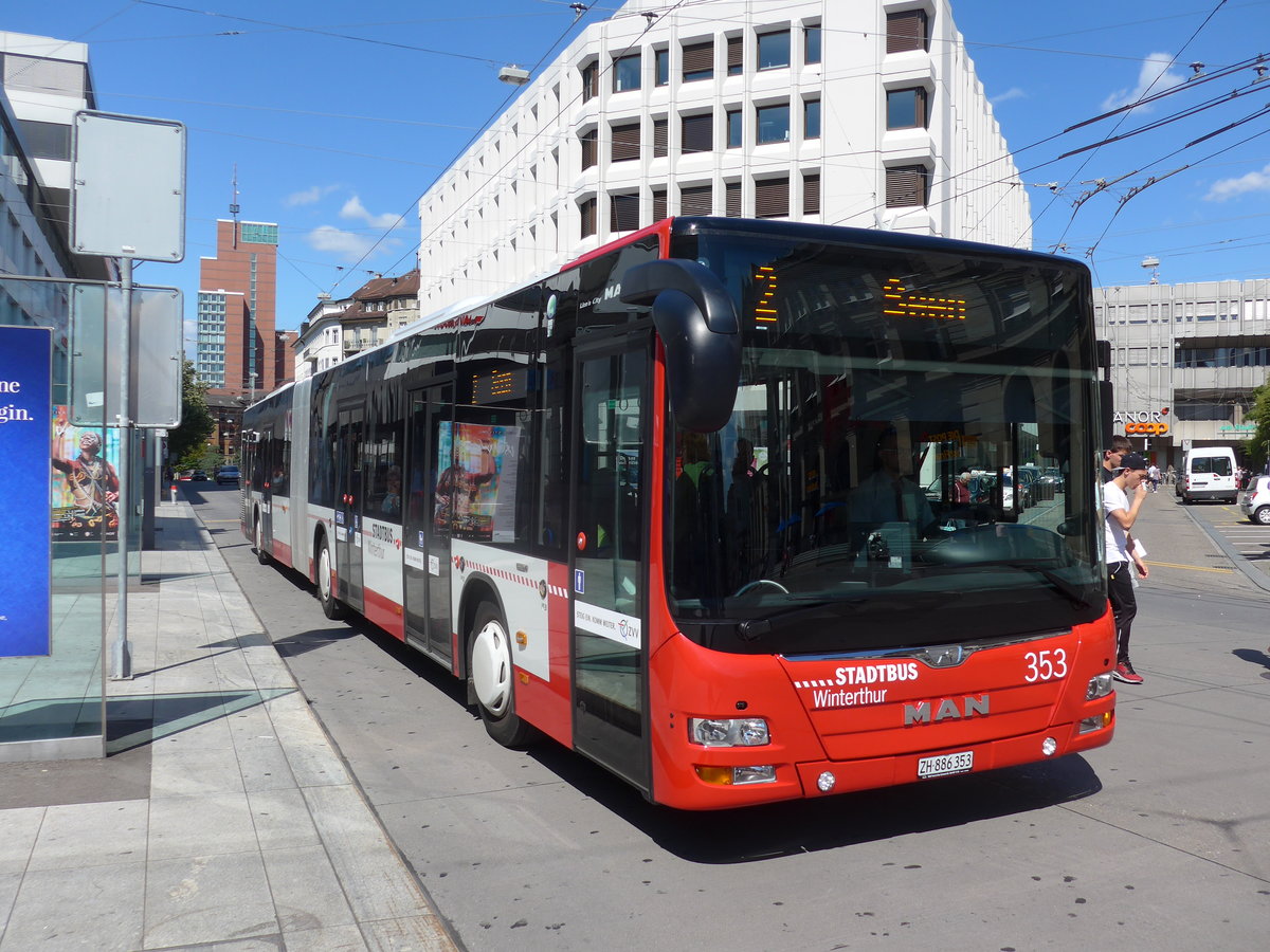 (172'677) - SW Winterthur - Nr. 353/ZH 886'353 - MAN am 27. Juni 2016 beim Hauptbahnhof Winterthur