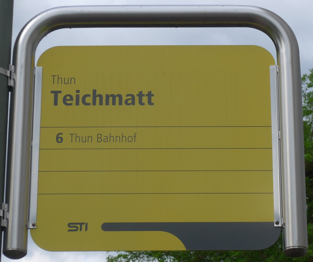 (172'764) - STI-Haltestellenschild - Thun, Teichmatt - am 5. Juli 2016