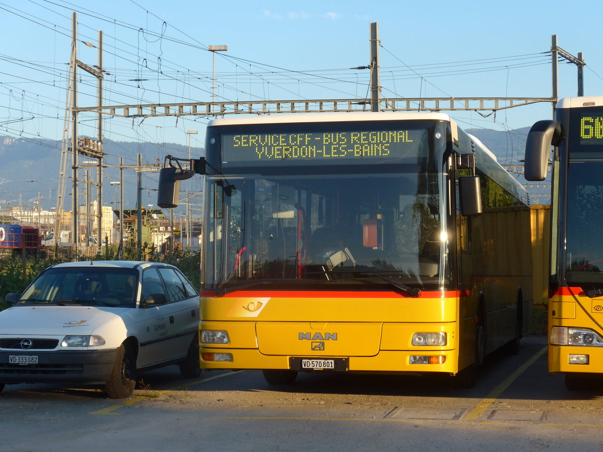 (173'066) - CarPostal Ouest - VD 570'801 - MAN (ex SAPJV, L'Isle Nr. 35) am 16. Juli 2016 in Yverdon, Garage