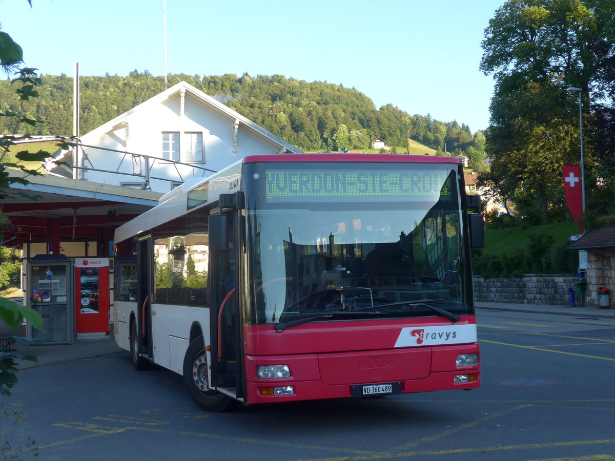 (173'070) - TRAVYS Yverdon - VD 360'489 - MAN am 16. Juli 2016 beim Bahnhof Ste-Croix