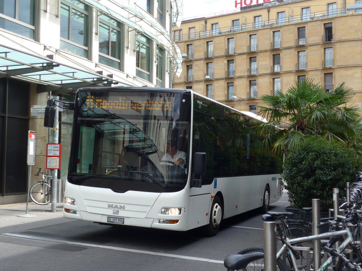 (173'614) - Funi-Car, Biel - Nr. 4/BE 107'904 - MAN am 1. August 2016 in Biel, Guisanplatz