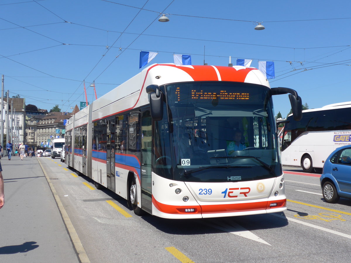 (173'850) - VBL Luzern - Nr. 239 - Hess/Hess Doppelgelenktrolleybus am 8. August 2016 in Luzern, Bahnhofbrcke