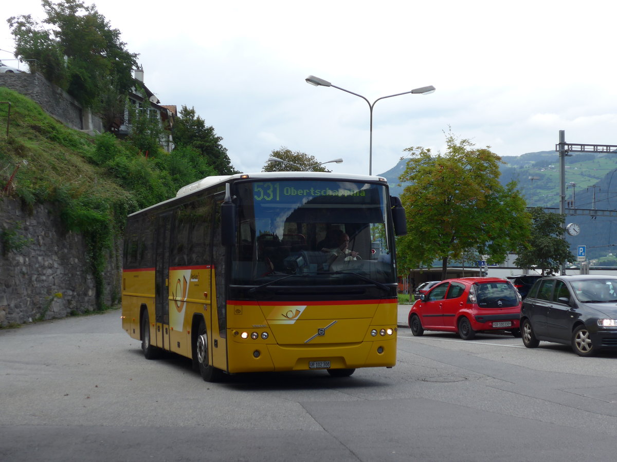 (174'256) - PostAuto Graubnden - GR 102'308 - Volvo am 21. August 2016 in Thusis, Postautostation