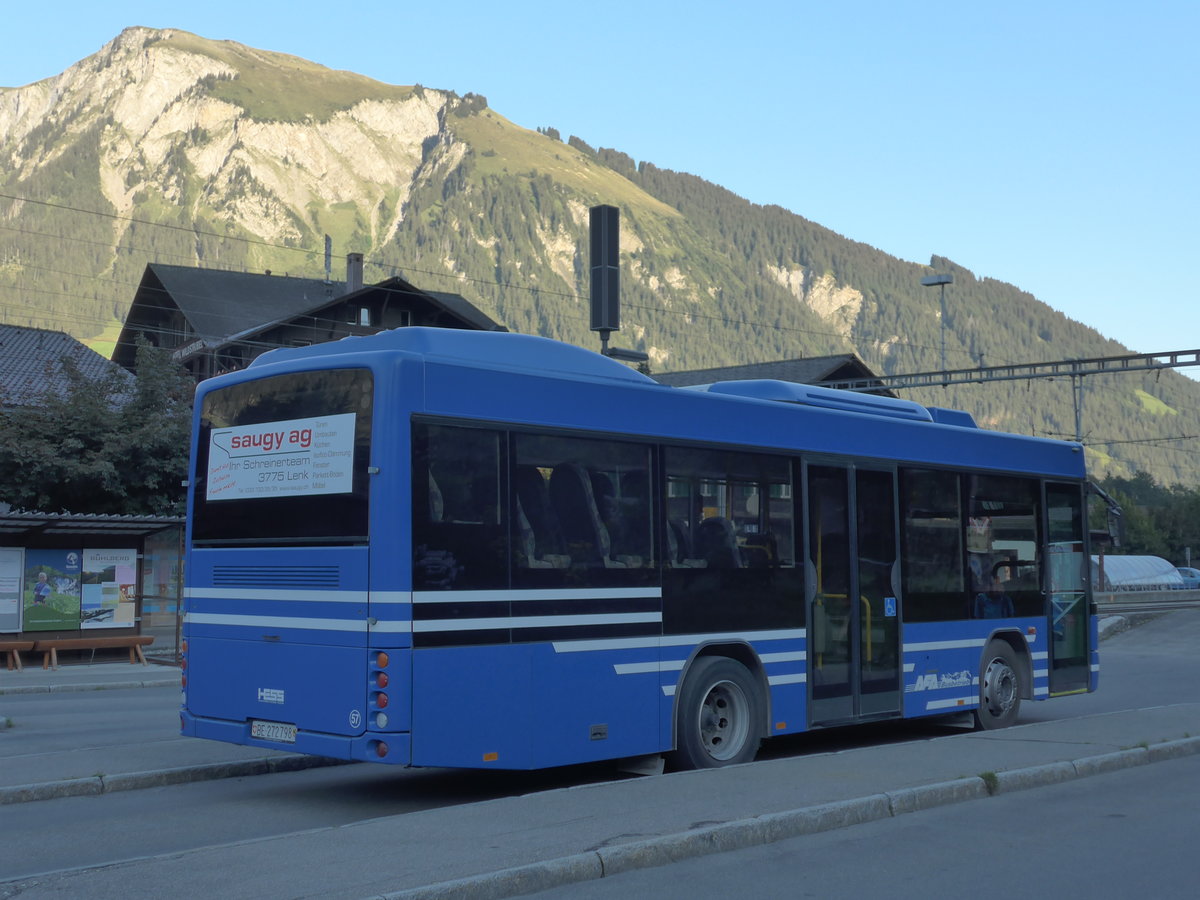 (174'289) - AFA Adelboden - Nr. 57/BE 272'798 - Scania/Hess am 27. August 2016 beim Bahnhof Lenk